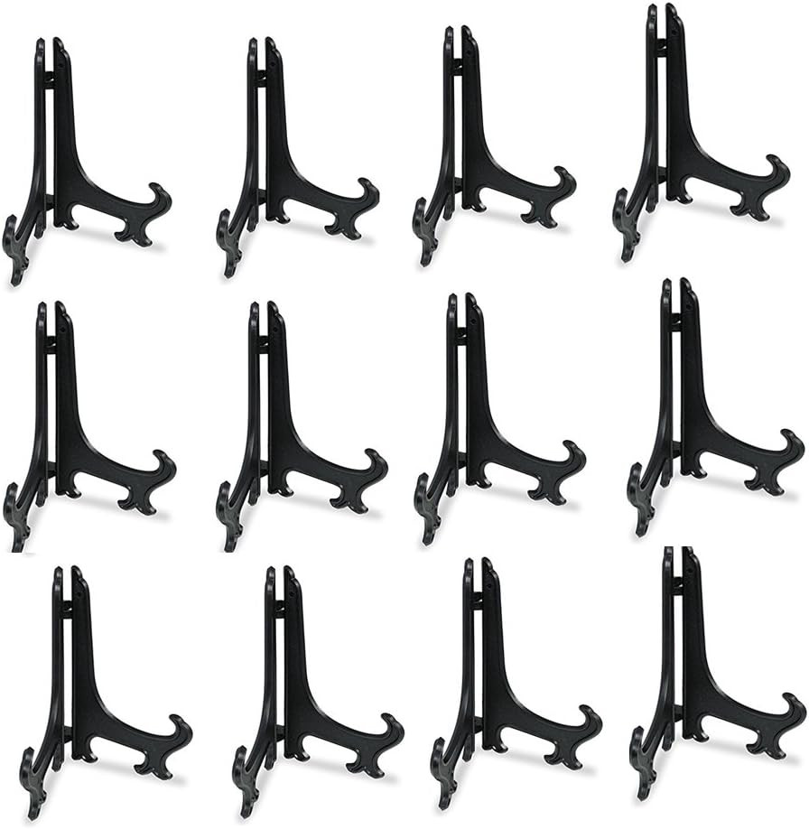 4" Plastic Easel Display Stands 12 Pack Black Plate Picture Frame Holders