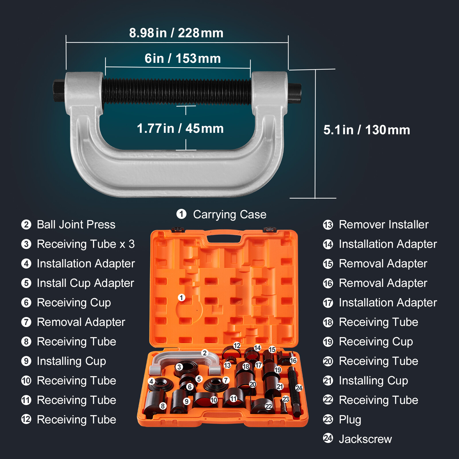 VEVOR Ball Joint Press Kit C-press Ball Joint Tools 25 pcs Automotive Repair Kit