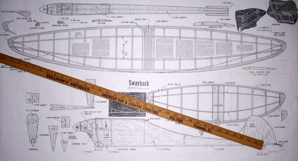 Air Trails SWAYBACK PLAN + CONSTRUCTION ARTICLE for 36" 1/2A FF Model Airplane