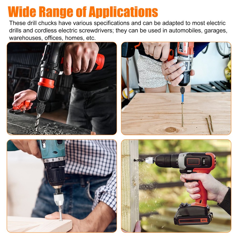 2x 1/4" Hex Shank Keyless Drill Chuck Conversion Adapter Bit Quick Change Driver