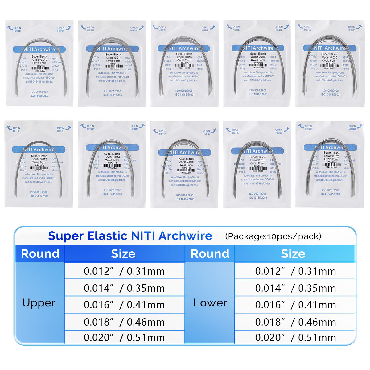 AZDENT Dental Orthodontic Super Elastic Niti Round Arch Wires Ovoid/Nature Form