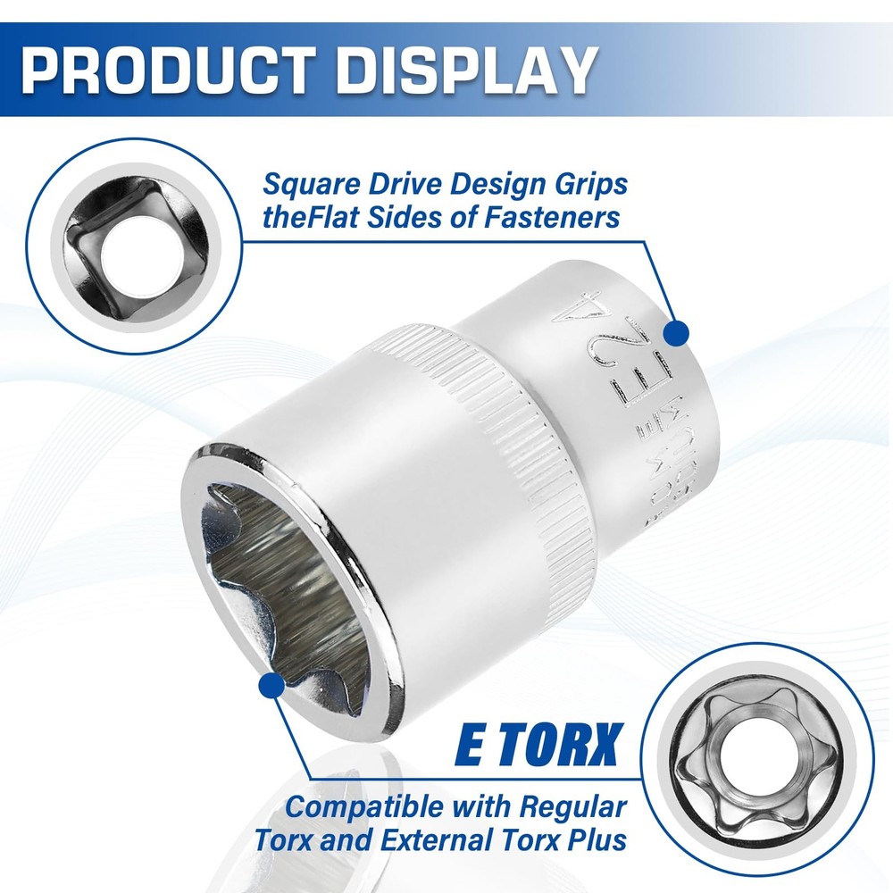 14-Piece Female E-Torx Socket Set, E4-E24 External Star Sockets, 1/4" 3/8" 1/...