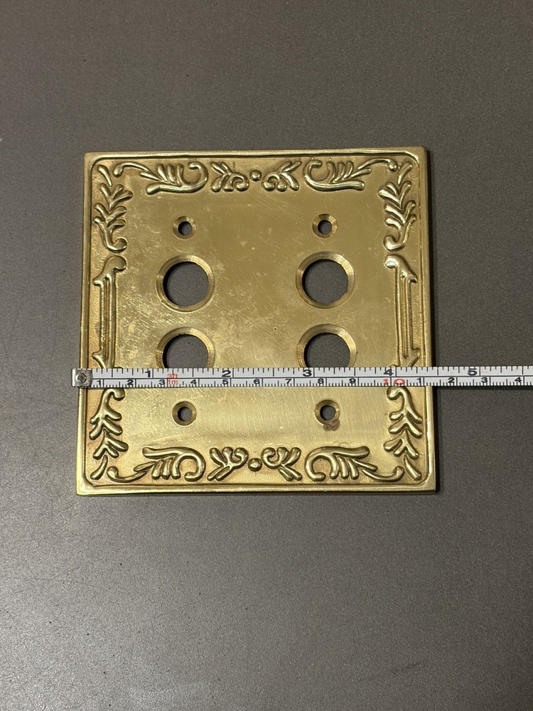 VINTAGE PUSH BUTTON DOUBLE GANG SOLID FORGED BRASS COVER SWITCH PLATE