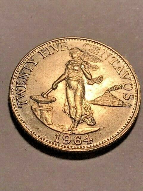 1964 Philippines 25 Centavos Unc++ #12914