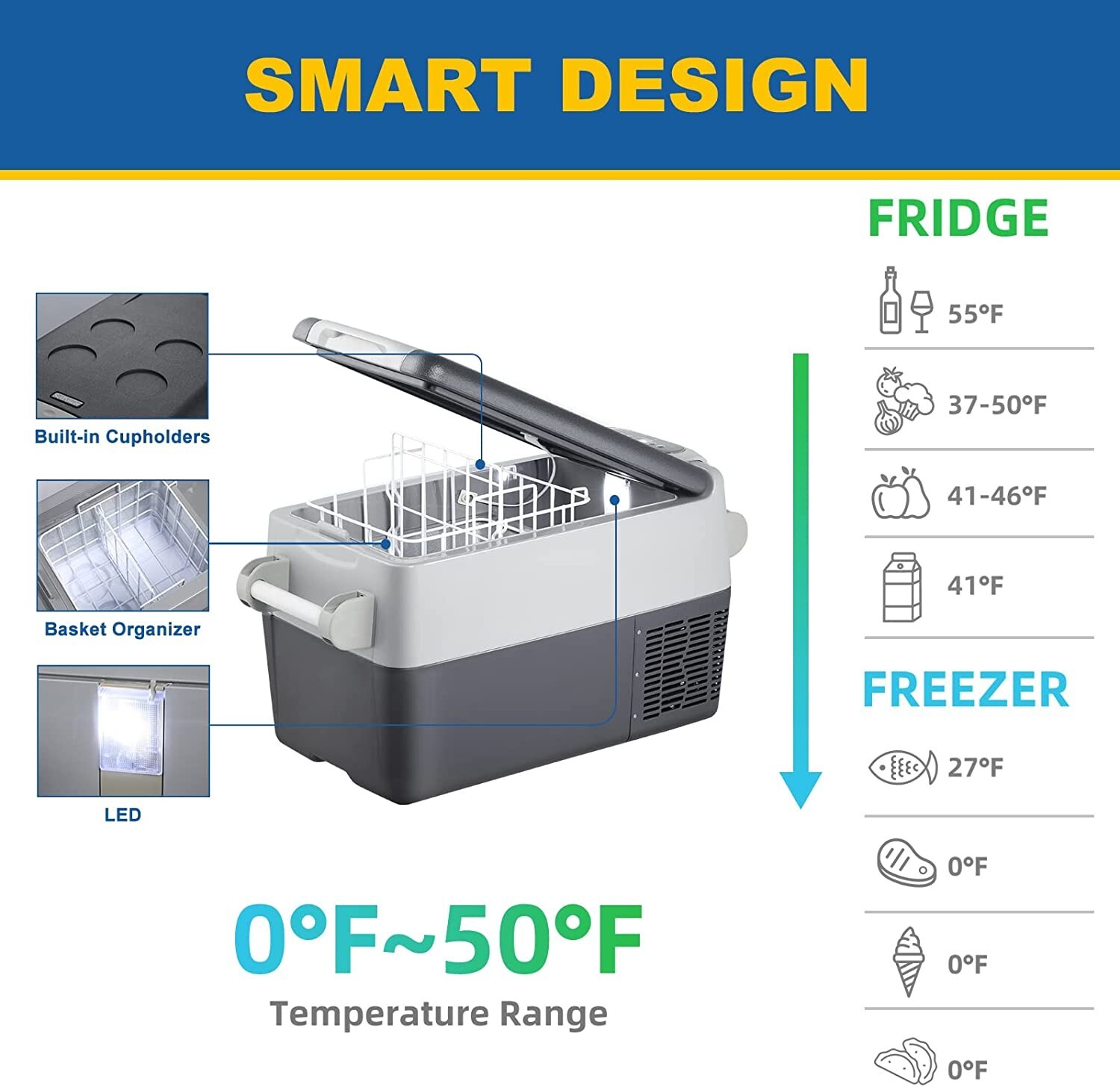 32Qt Compact Portable Freezer 12V Refrigerator Electric Cooler for Truck RV SUV