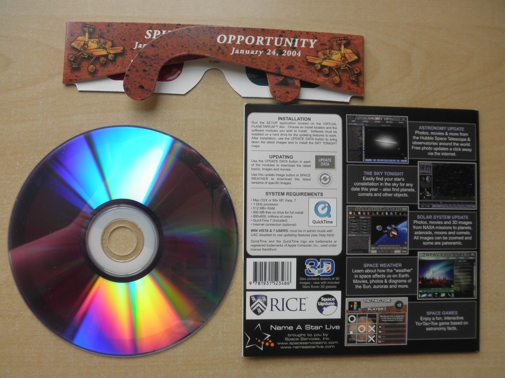 Virtual Planetarium interactive astronomy PC CD with 3D glasses