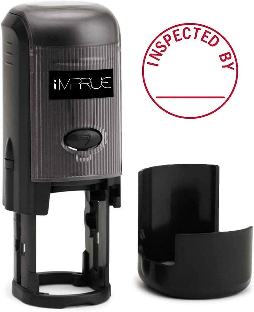 Inspected by Round Self-Inking Stock Rubber Stamp (3/4" Diameter) - Red Ink