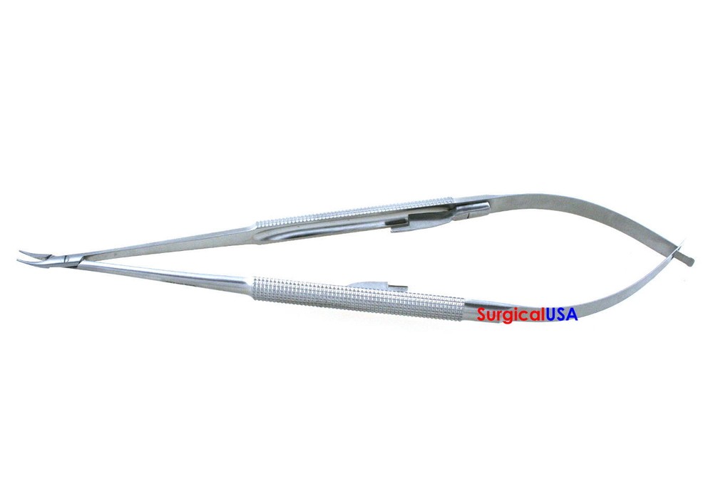 Micro Needle Holders 5.25" Curved 0.6mm Delicate Tips Round Handle with Lock