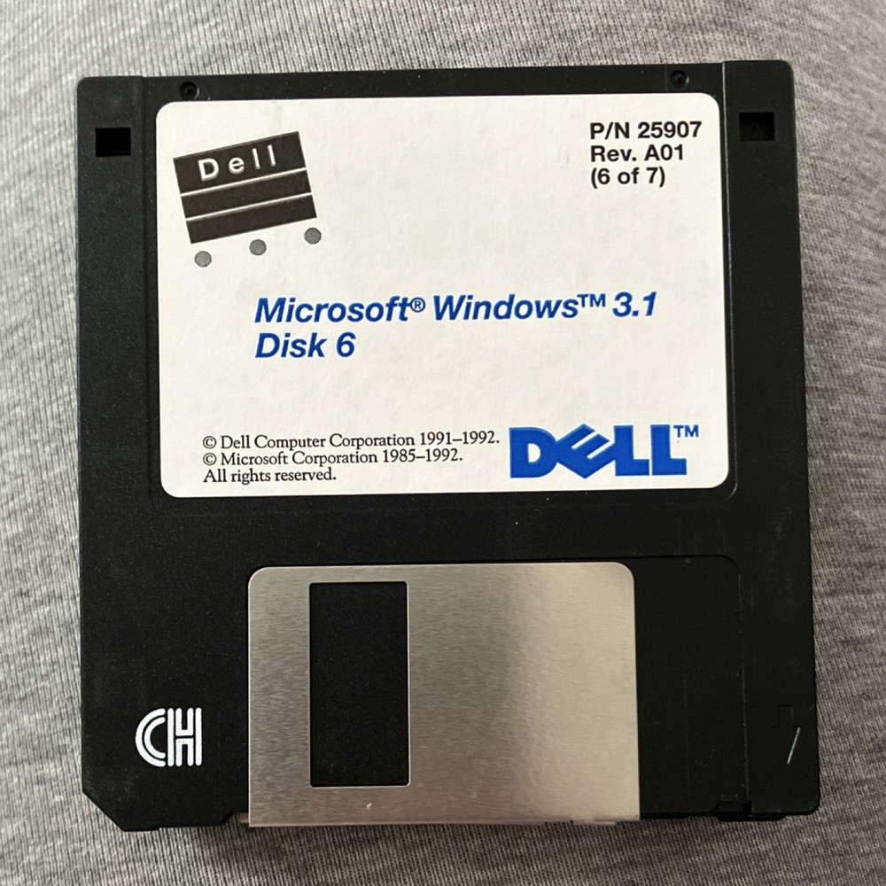 Vintage 1992 Dell Microsoft Windows 3.1 3.5" Floppy Disk Operating System Set