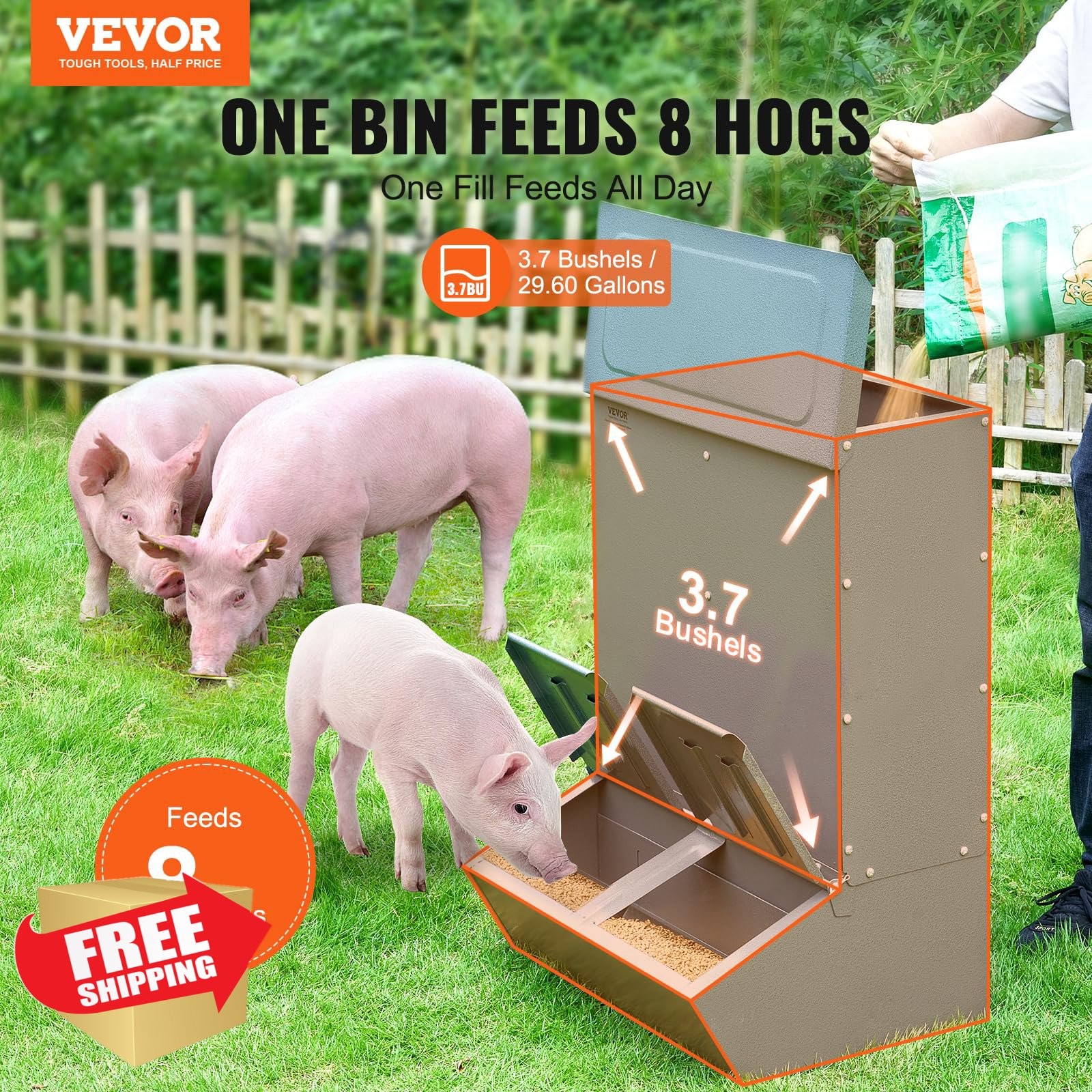 VEVOR Hog Feeder 3.7 Bushel Steel Piglets Trough Livestock Farm Feeder