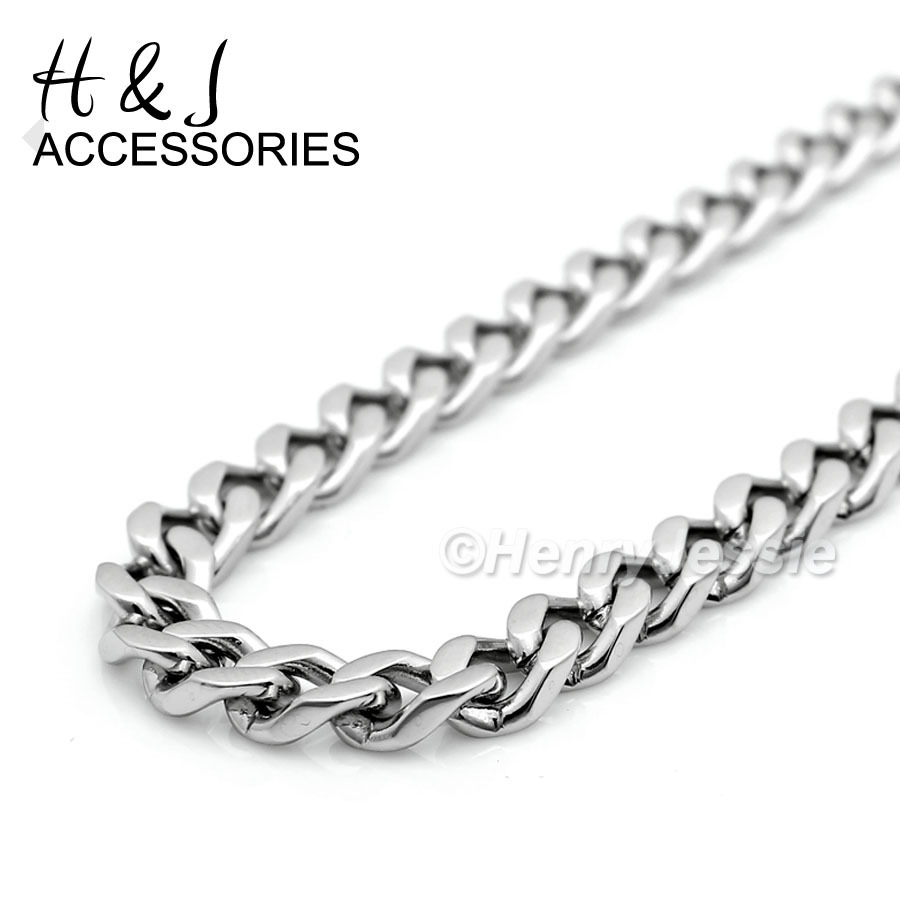 18"-36"MEN Stainless Steel 5mm Silver Cuban Curb Necklace Plain Cross Pendant*29