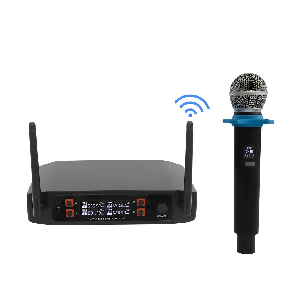 Wireless Microphone System Four Handheld Mics Set 65.62ft Practical Receiver