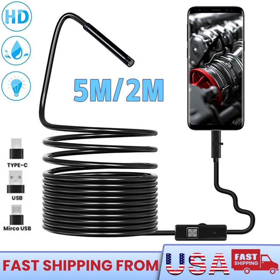 16.4ft Endoscope Camera with Light HD Borescope Camera with 6 LED Lights Type-C