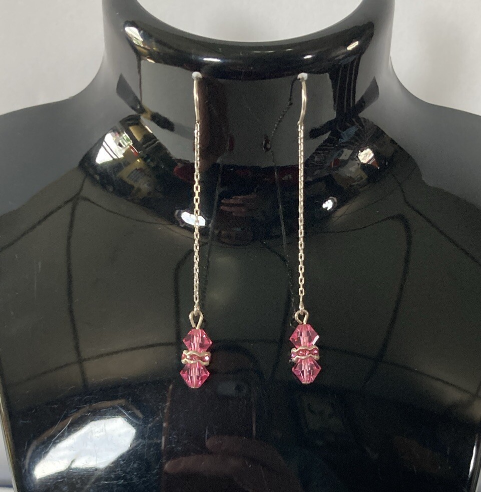 Vintage Long Pink Gem Dangle Earrings With Back Dangle