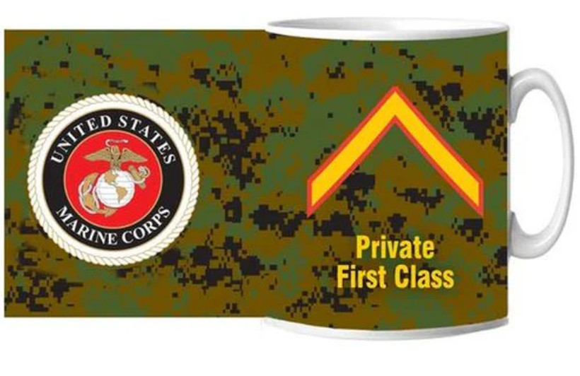 MARINE CORPS PRIVATE FIRST CLASS SERGEANT CAMO CERAMIC MUG 15 OZ
