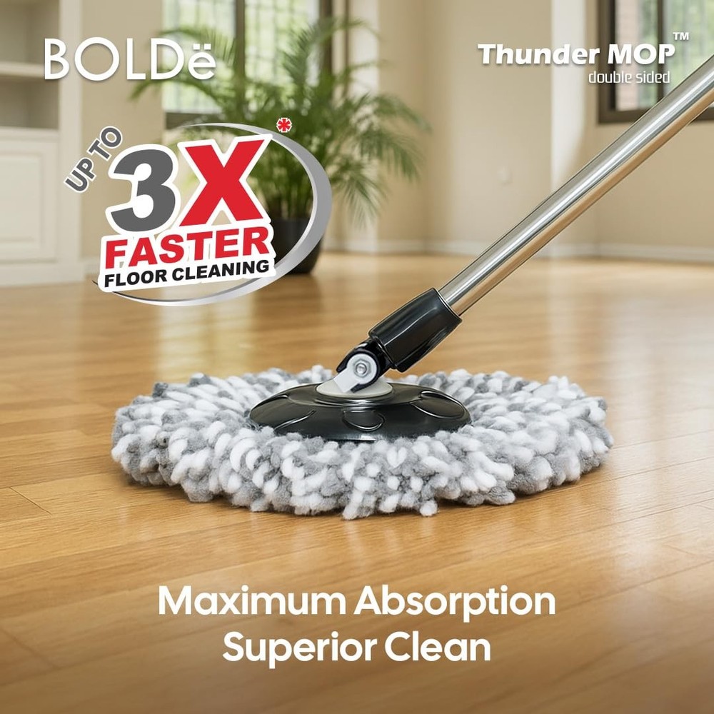 Thunder Mop Spin System - Double-Sided - 2 Compact Stackable 6L Buckets, Micr...