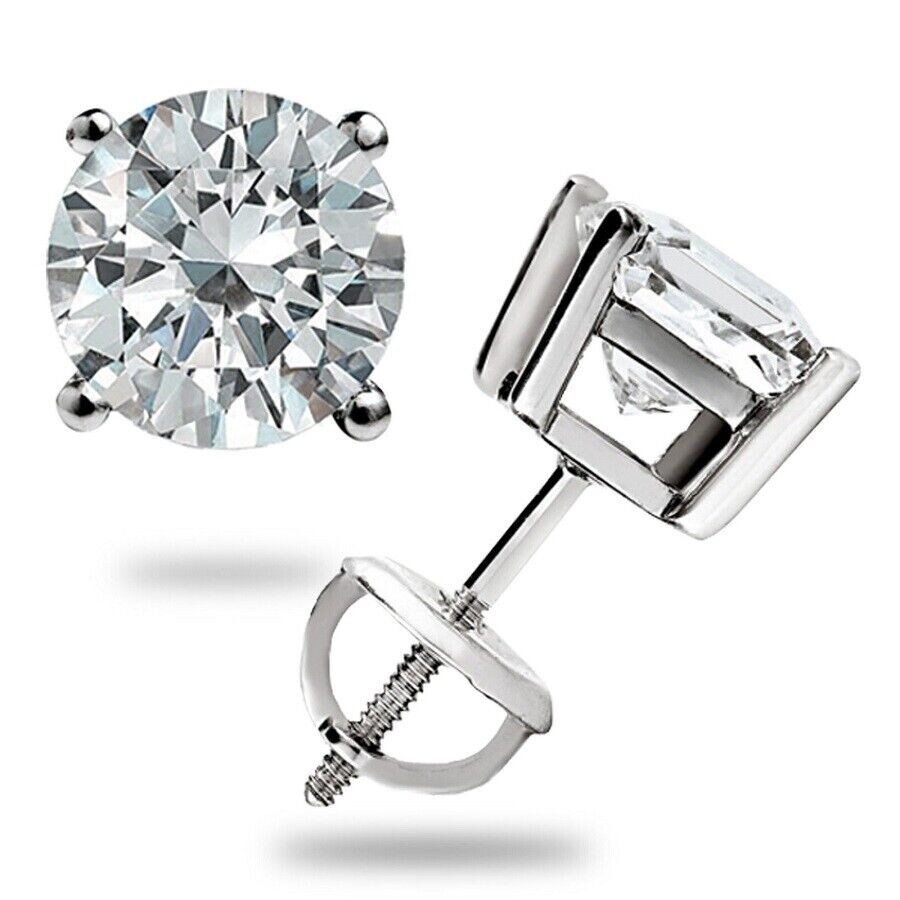 2.75 CT Round Moissanite GRA Stud Earrings 14k Solid White Gold Screw Back Gift
