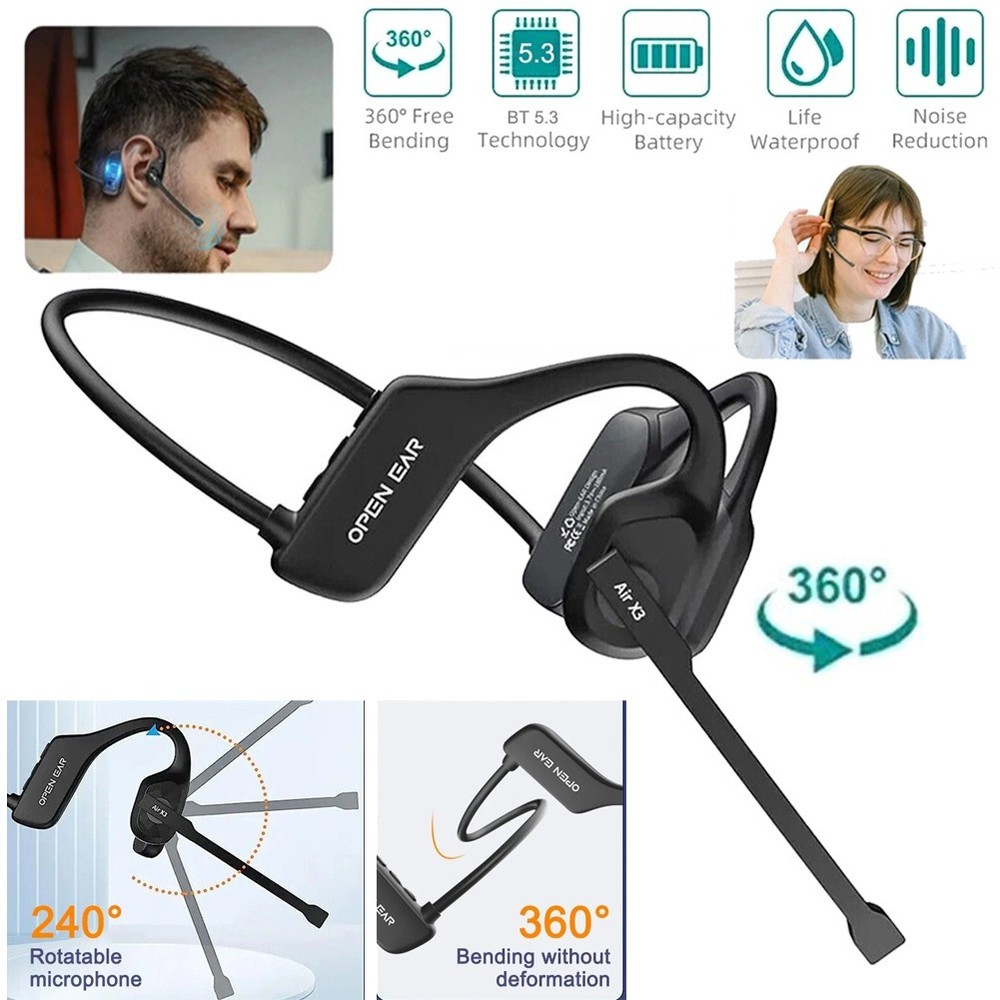 Trucker Bluetooth 5.3 Open Ear Wireless Headset With Dual Noise Cancelling Mic
