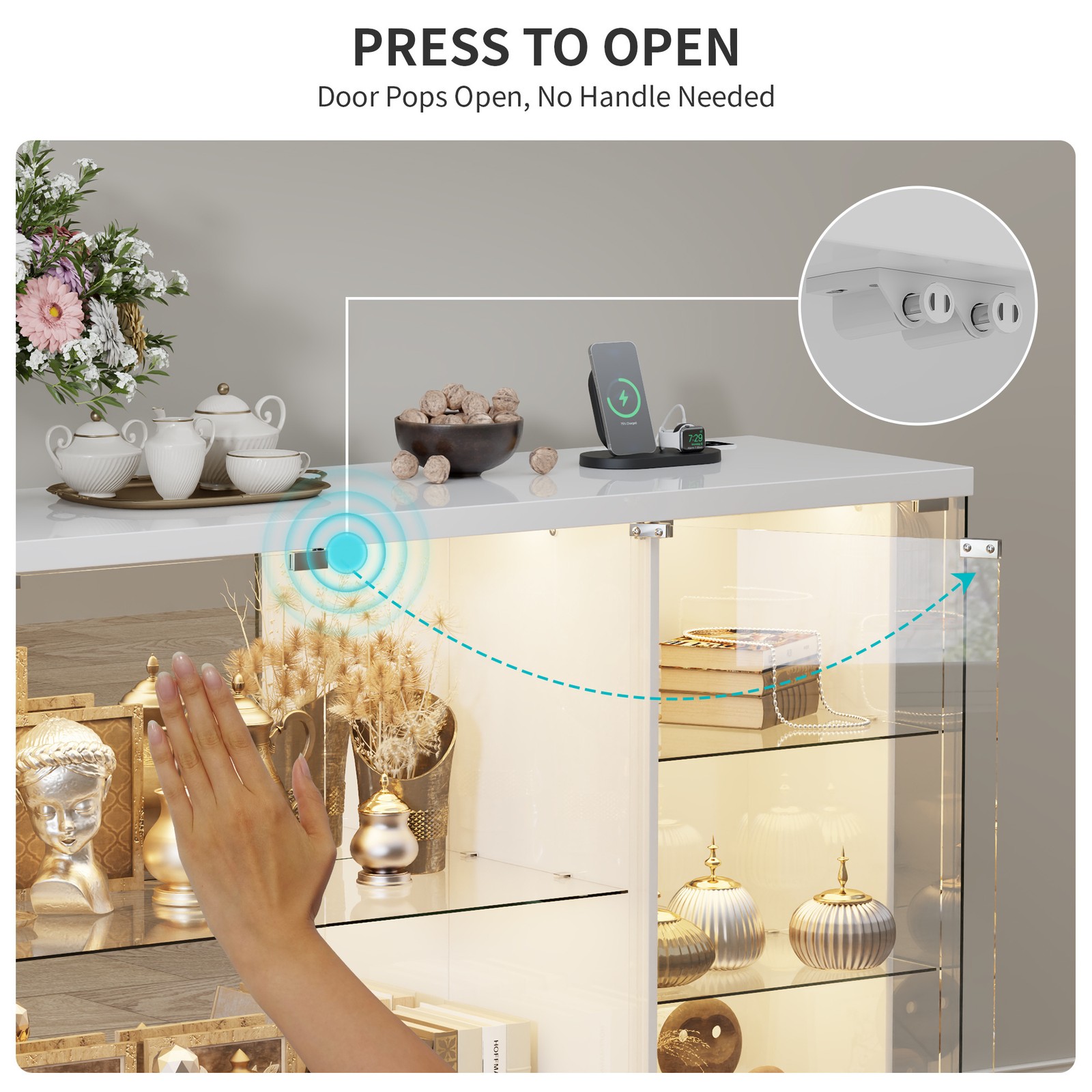 Gurexl Glass Display Cabinet with Lock, Display Cases with 3-Color LED Lights