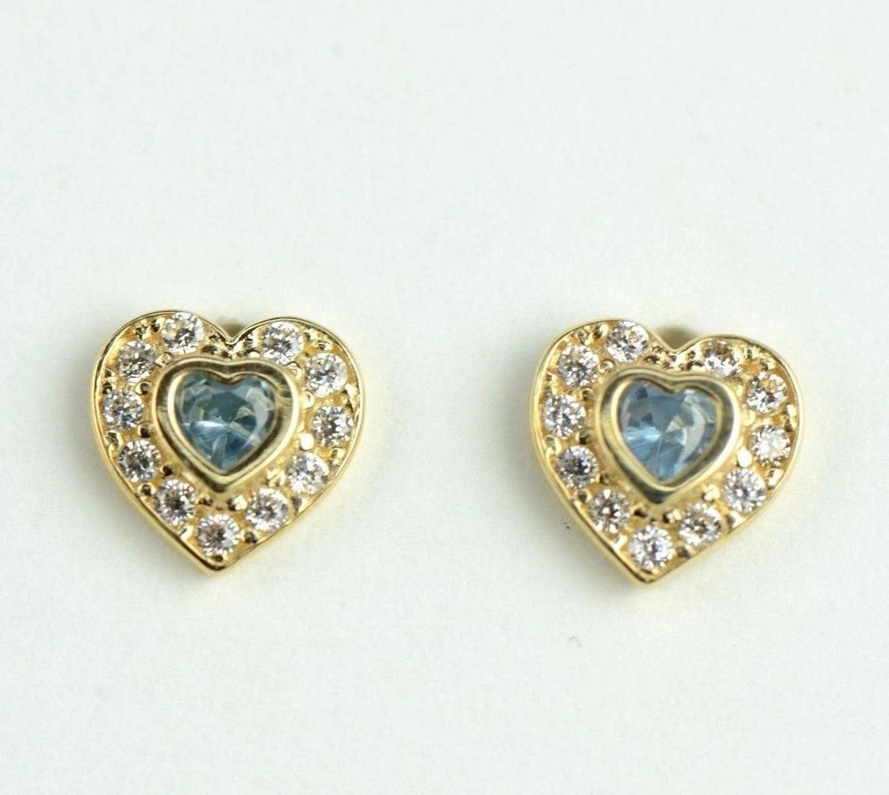 14k Solid White Gold Halo Heart Stud Earrings