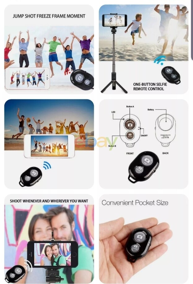 2x New Wireless Camera Bluetooth Remote Shutter For iPhone Samsung IOS Android