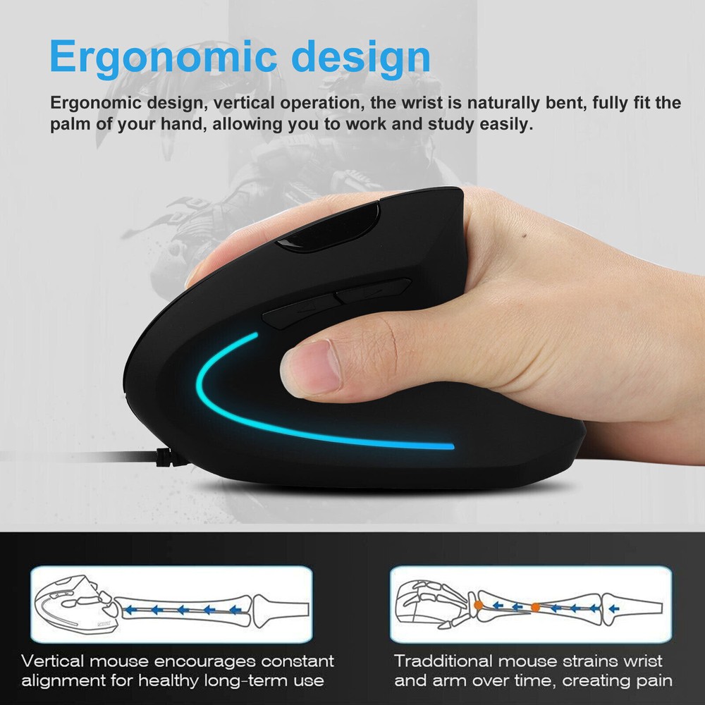 USB Vertical Wired Mouse Ergonomic Gaming Optical Mice 2400 DPI for PC Computer