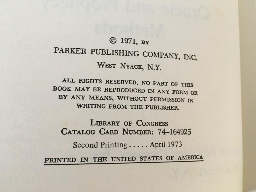 Complete Guide to Oracle & Prophecy Methods / Joseph J. Weed 1973
