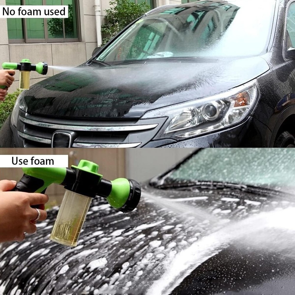 Compact High Pressure Cleaning Nozzle with 8 Adjustable Foaming Patterns - Green