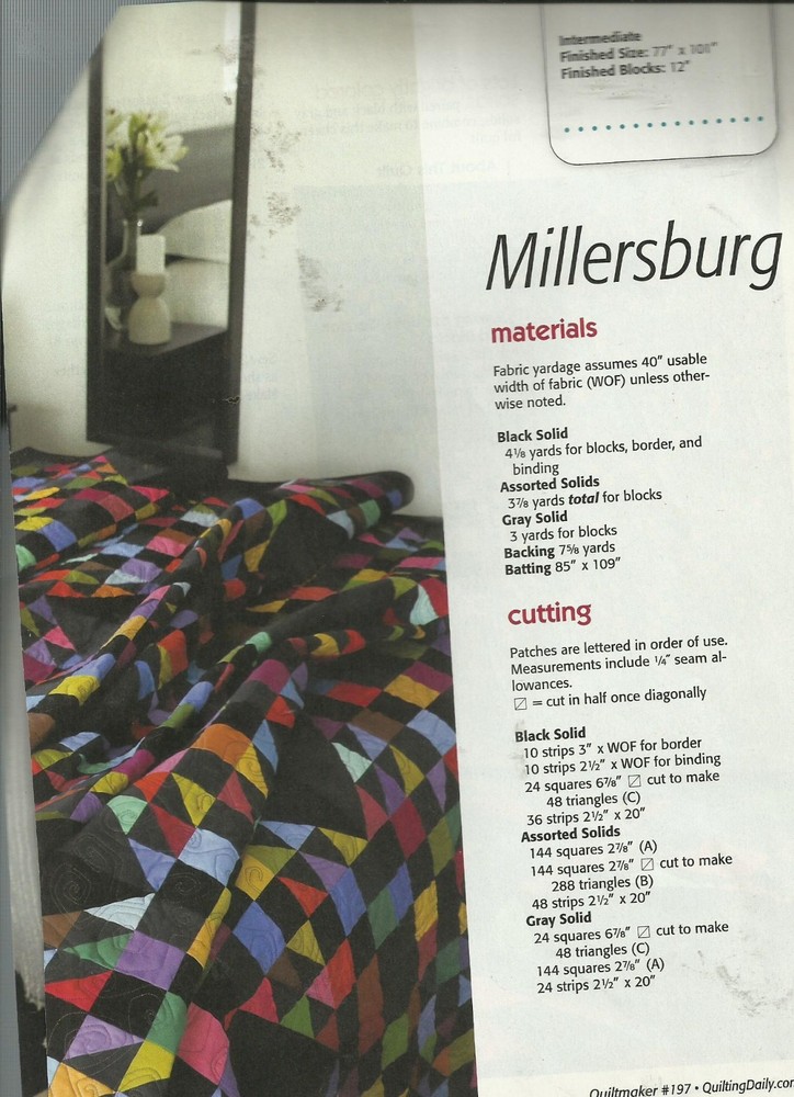 L0545 MILLERSBURGQUILT PATTERN/INSTRUCTIONS