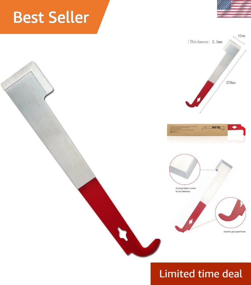 Versatile Red Steel Bee Hive Tool – Durable 10-1/2 Inch Frame Lifter & Scraper