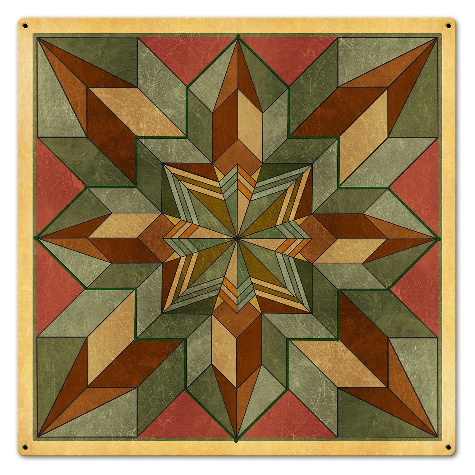 Barn Quilt Sign, Box Pattern Desert Tone, Square Metal Sign, 9 Sizes