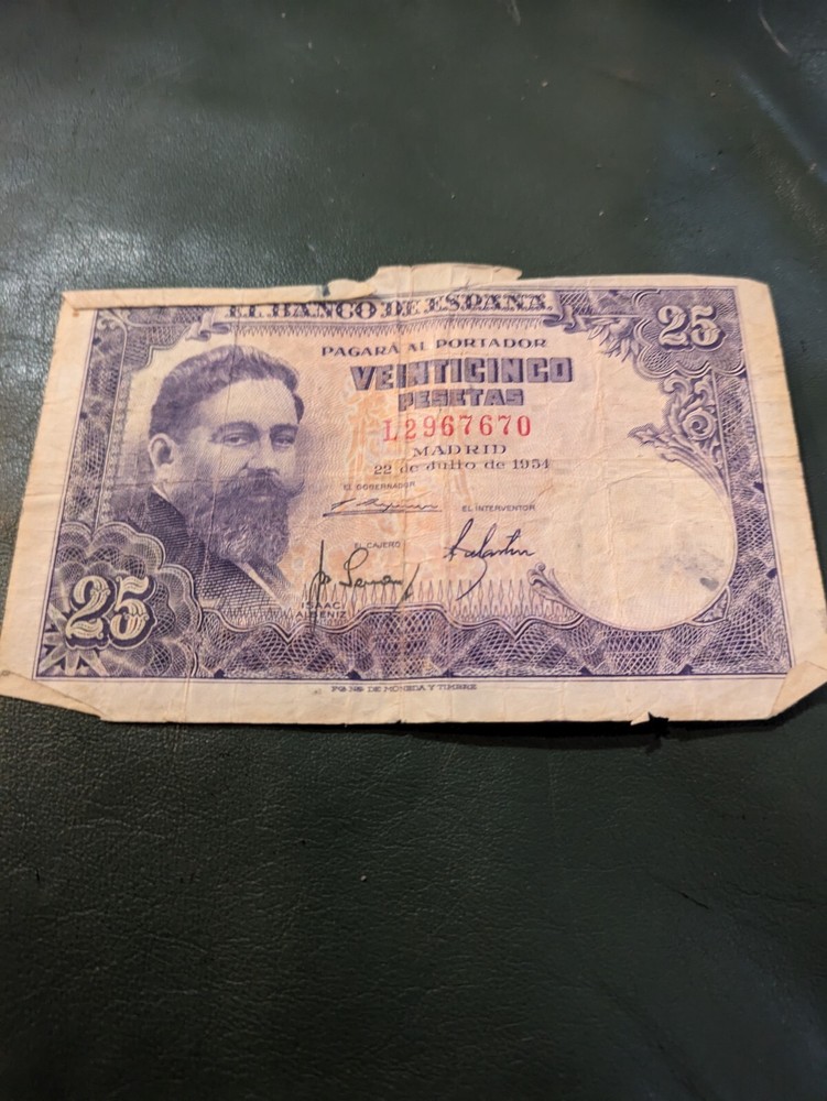 1954 Spain 25 Pesetas Banknote