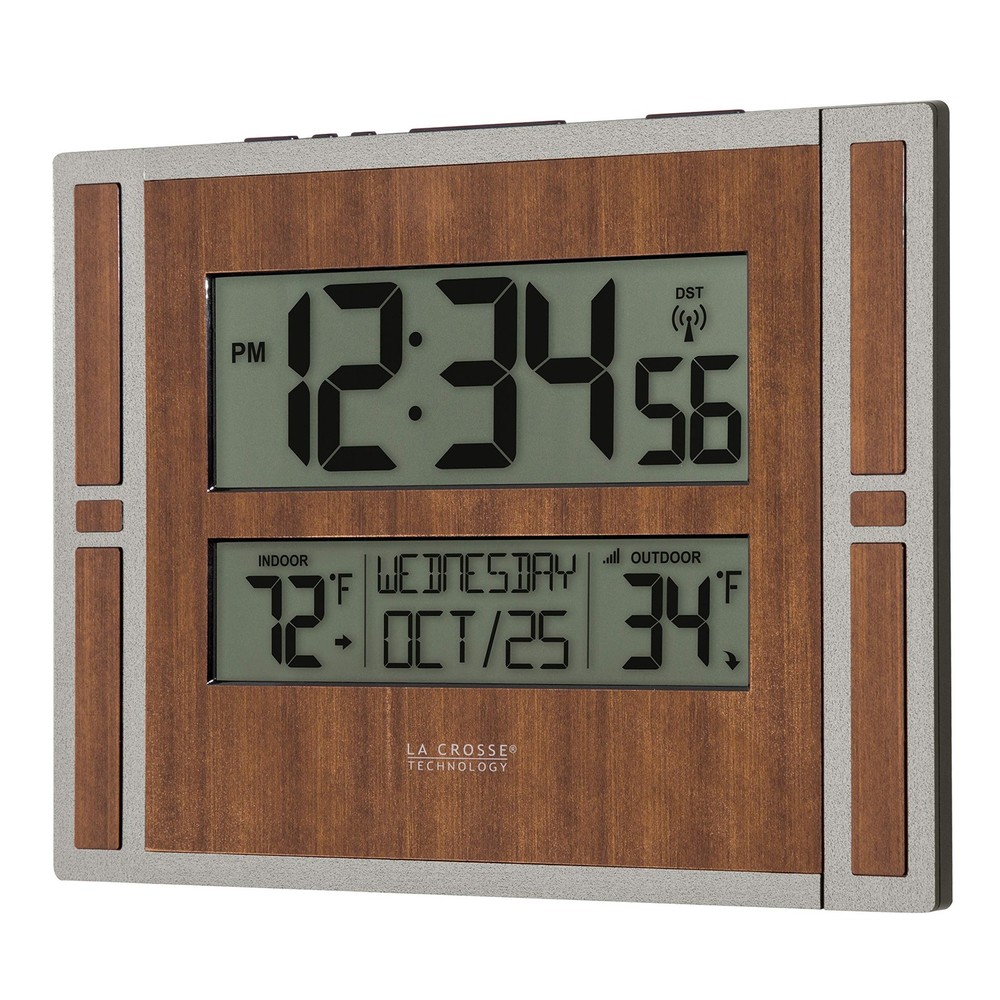 La Crosse Technology Brown/Gray Atomic Digital Clock with Temperature & Calen...