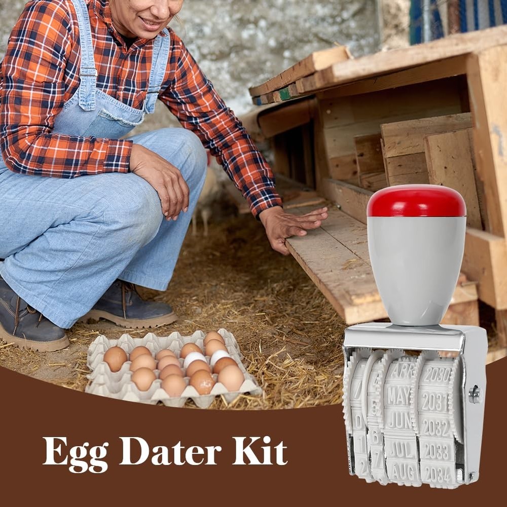 2 Pack Egg Dater Kit - 4 mm Rubber Egg Date Stamp & 2 Black Stamper Pad - Fre