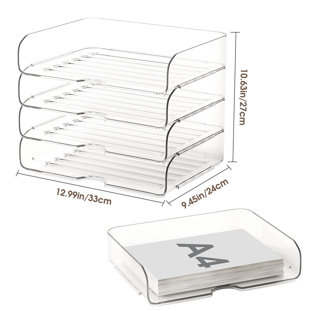 4-Tier Large-Capacity Organizer, Clear Stackable Desk Organizer & Acrylic Tra...