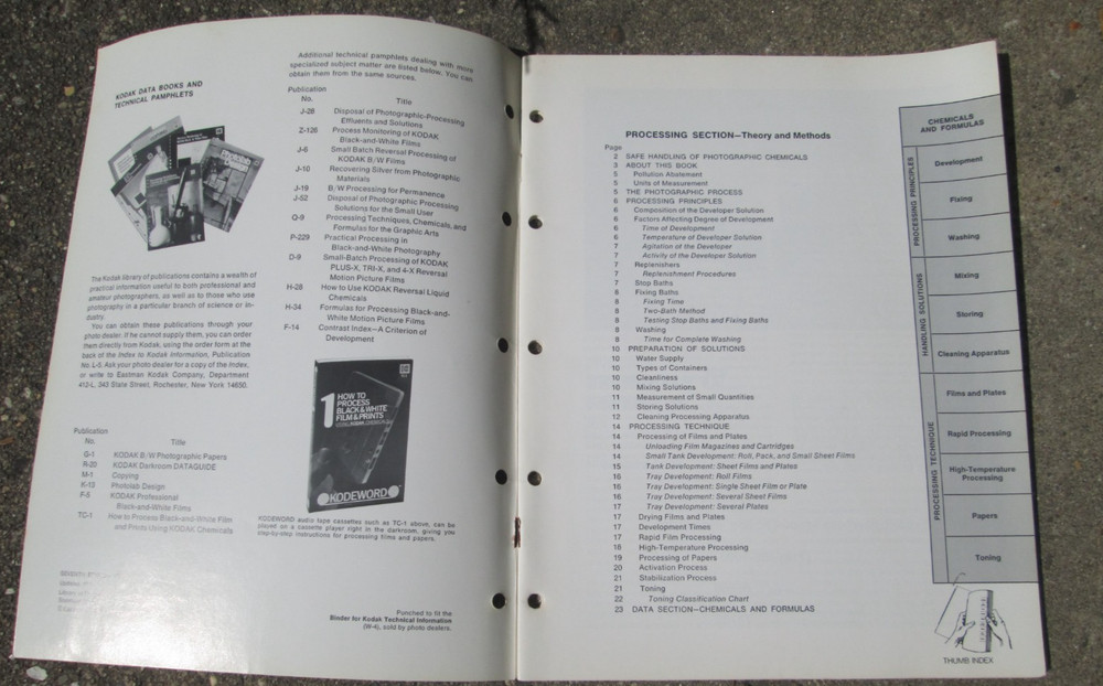 Kodak Technical Information Processing Chemicals Formulas Black-White Photo 1977
