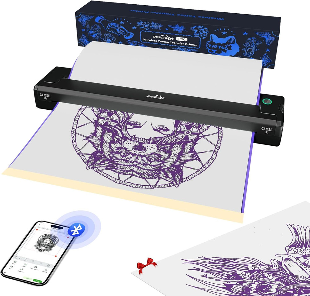 P90 Wireless Tattoo Stencil Printer - Portable Thermal Printer with Bluetooth &