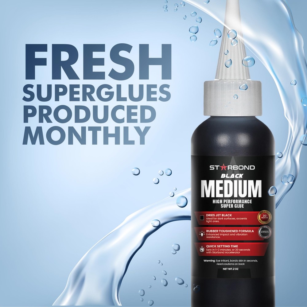 Starbond Black Medium CA Glue, Premium 2 ounces, 2oz