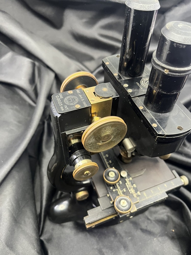 ANTIQUE BRASS BAUSCH & LOMB BINOCULAR MICROSCOPE IN BOX