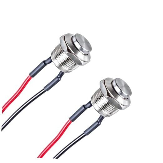 (2-Pack) 12mm Silver Metal Waterproof Momentary Push Button 12mm High Head