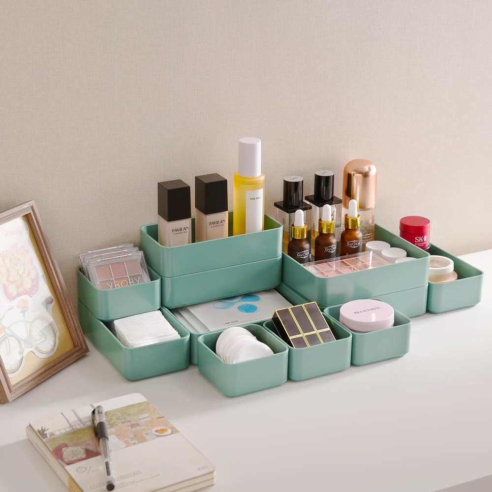 11-Piece Stackable Drawer Organizer Set, Multi-size Desk Drawer Organizer Tra...
