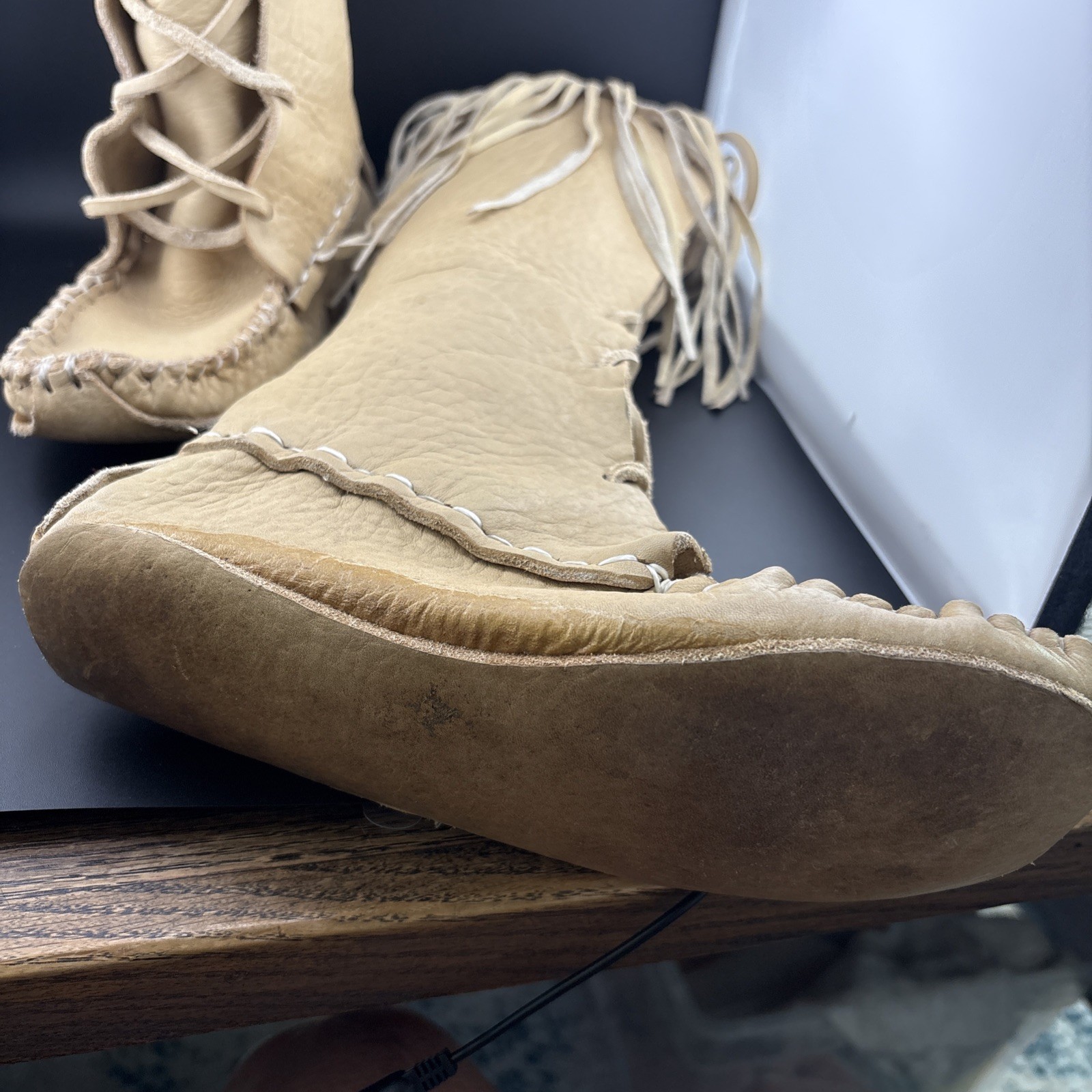 Vintage Handmade Native American Tall Leather Moccasins 16”