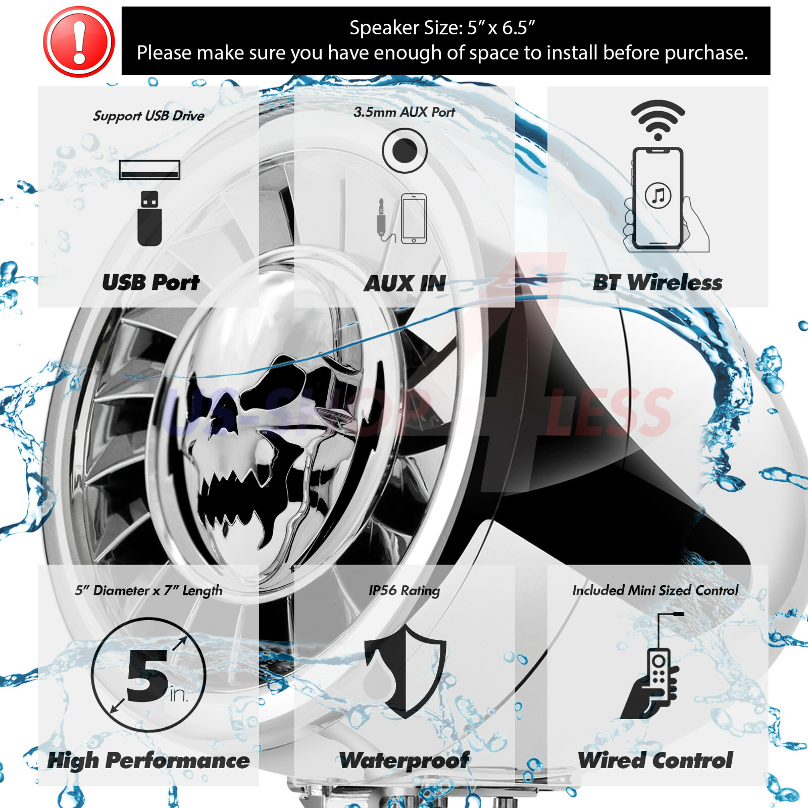 600W Bluetooth Waterproof Stereo Speakers Audio Amp System for Harley Ape Hanger