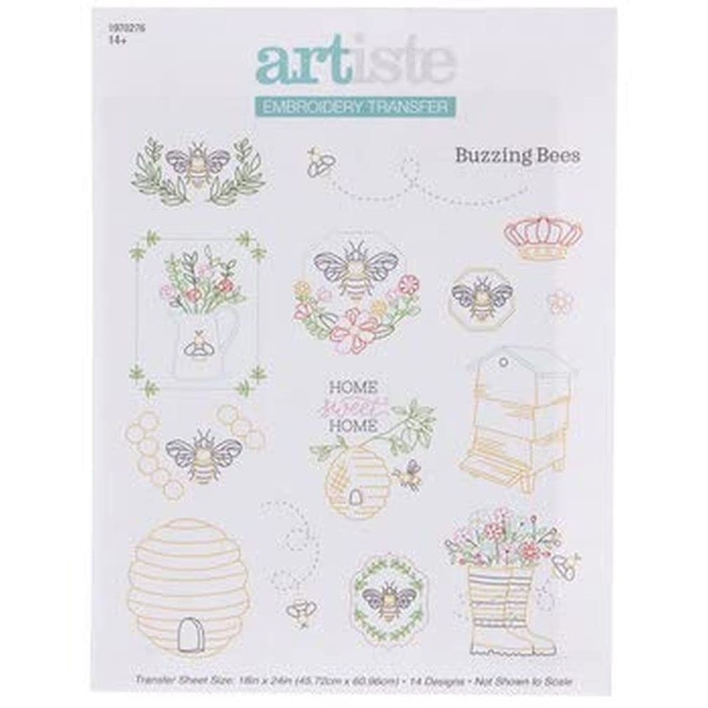 Buzzing Bees Embroidery Transfer Pattern - 18 x 24 Inch Featuring 14 Designs