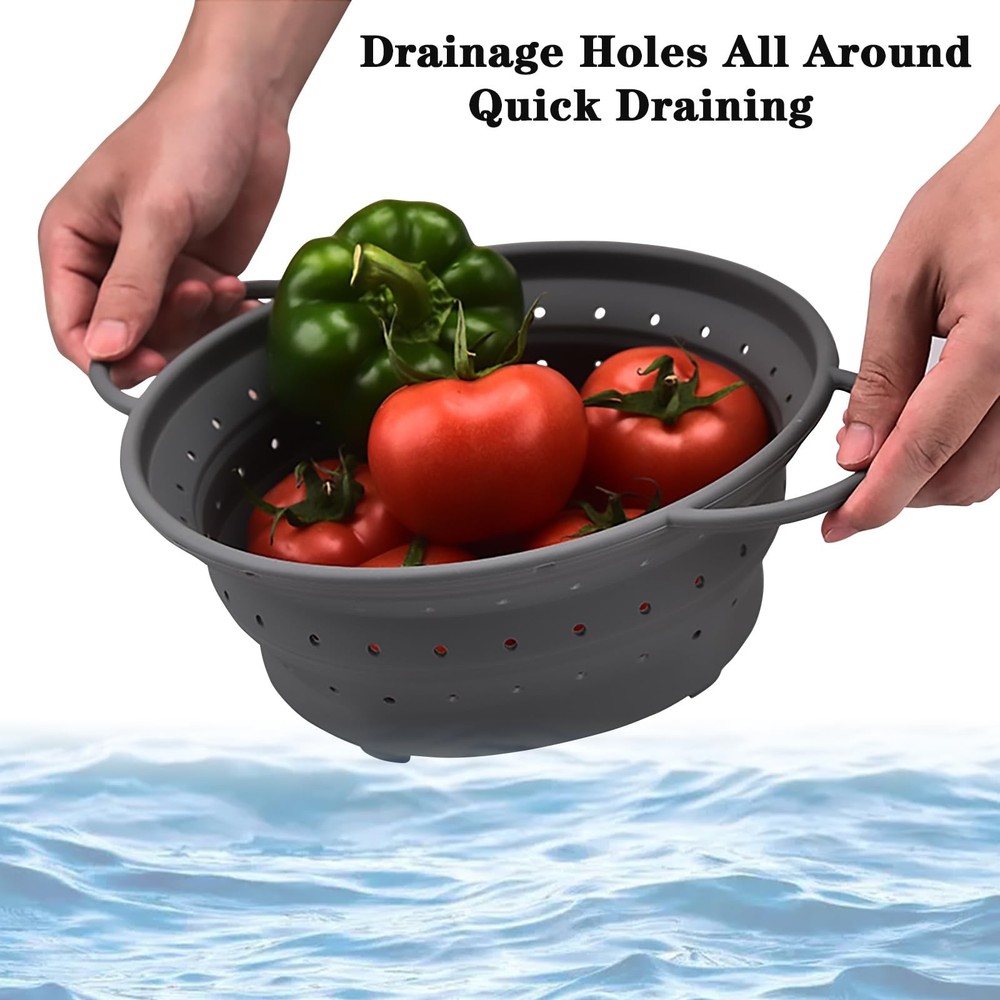 Collapsible Colander with Handle, Silicone Kitchen Colander for Easy Storage,...