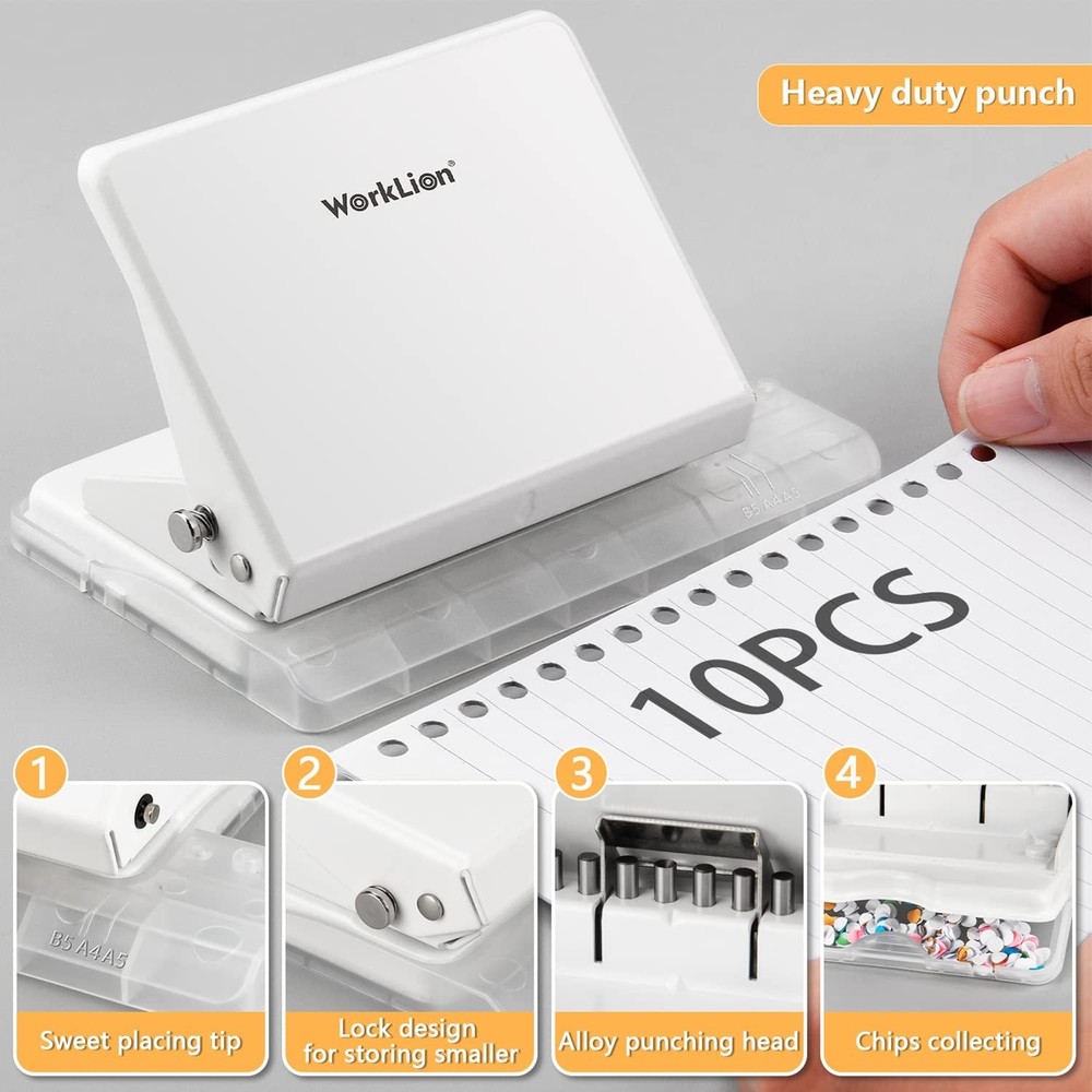 Versatile 10-Hole Punch Binding Machine with Multi-Color Loose Leaf Rings