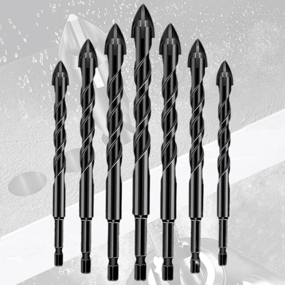 7pcs 4 Edge Cross Drill Bit Set Masonry Drill Bit Kit Hex Shank Drill Bit Sets ﻿