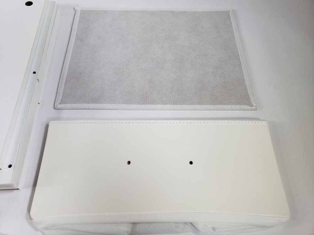 MISSING SOME HARDWARE - Narrow Nightstand with Open Shelf Fabric Drawer White