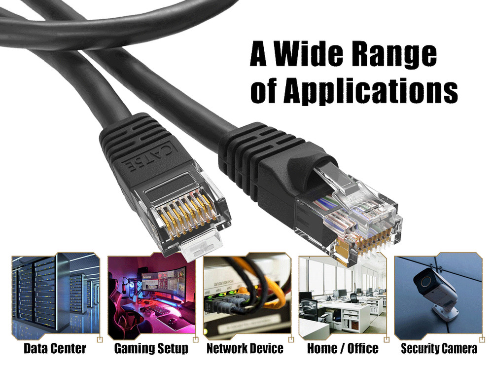 25ft Cat5e UTP Ethernet Network Patch Cable Snagless 24AWG Bare Copper, Black