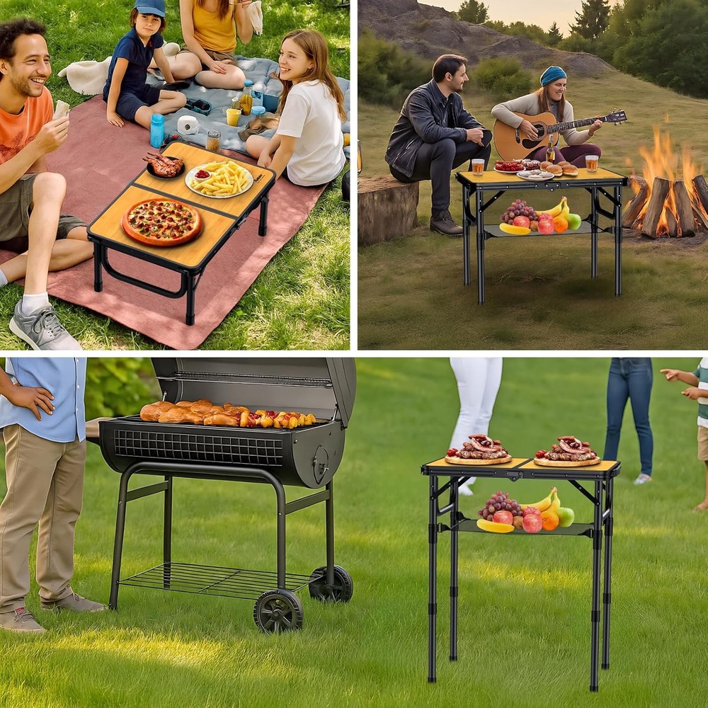 2ft Camping Table Foldable W/ Storage Net 3 Adjustable Heights Aluminum Small